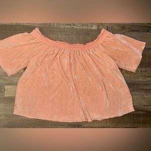 Derek Heart Shiny Off Shoulder Short Sleeve Crop Top S/M Flowy Casual Boho